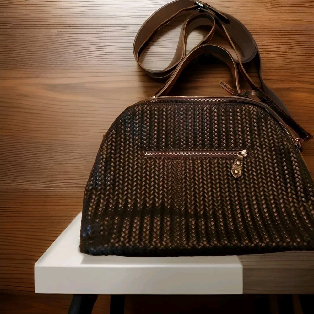 Giorgia Milani Woven Leather Satchel Purse Handbag black Italian Made Crossbody